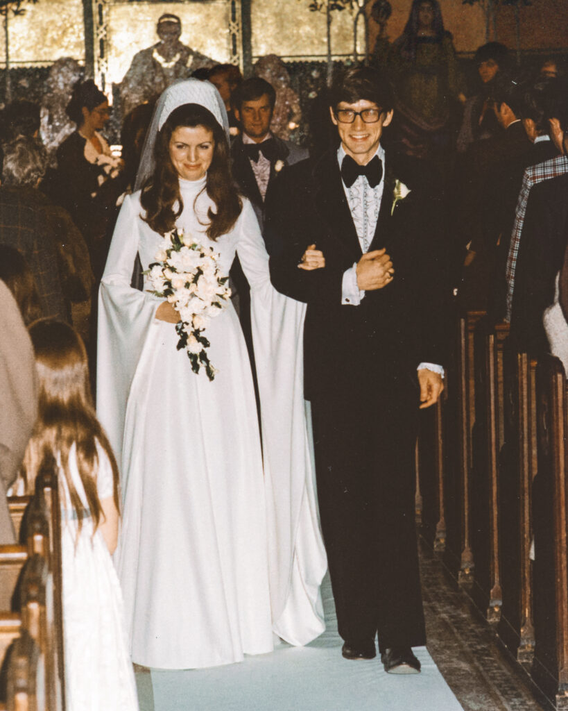 Deirdre Courtney-Batson ’72, MA ’75 & Philip Batson ’70, PhD ’76 in Sage Chapel on their wedding day