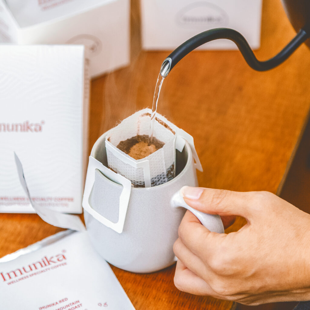 One of Imunika's drips bags being made through the pour-over method