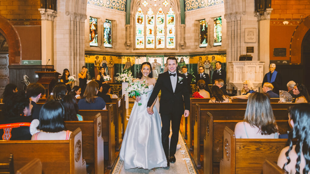 Alicia Duran ’21, MHA ’21 & Connor Gerlach ’21 in Sage Chapel on their wedding day