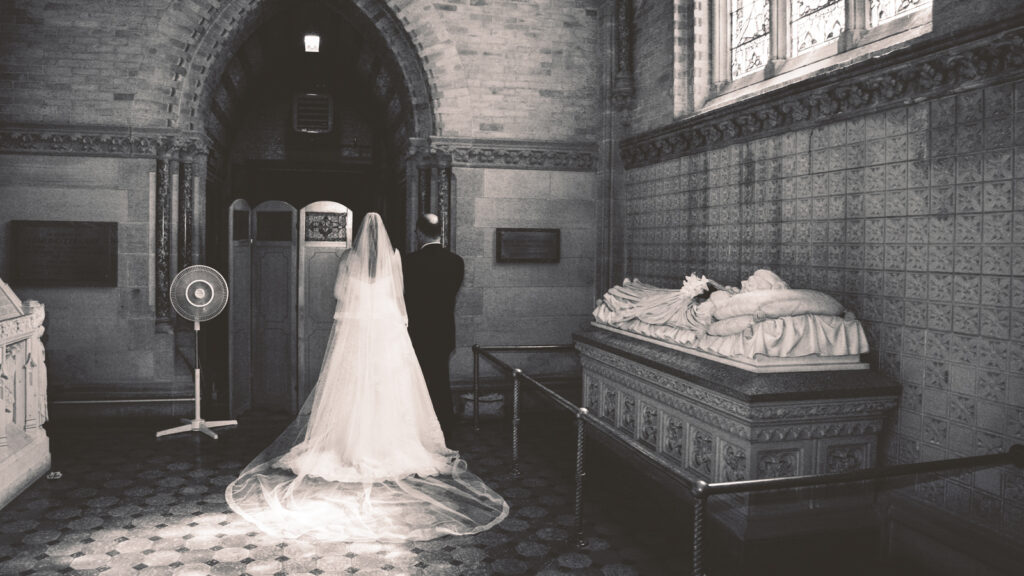 Nicole Manning Hart ’03 in the Sage crypt before her wedding