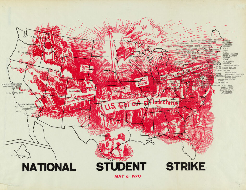 A map of the U.S. depicting a national student strike on May 6, 1970