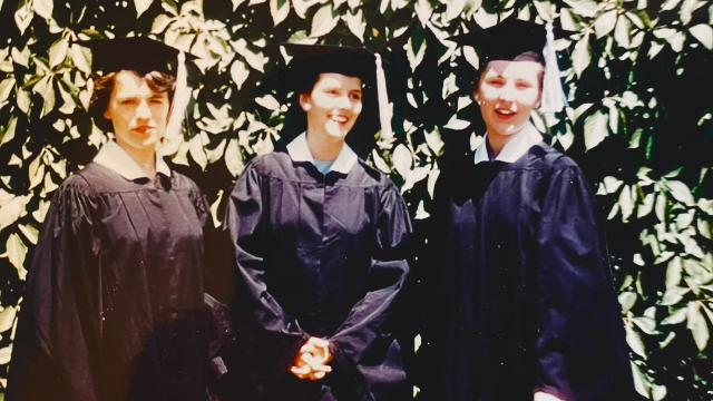 Barbara Osgood with two women friends at Commencement