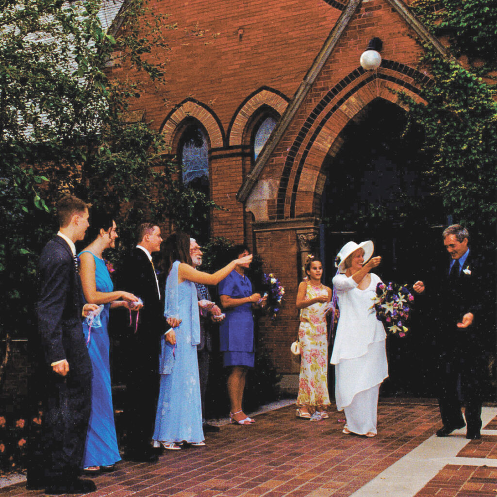 Sandy Schorr ’70 & Charles Breckheimer, MAT ’69, MS ’69 outside sage chapel