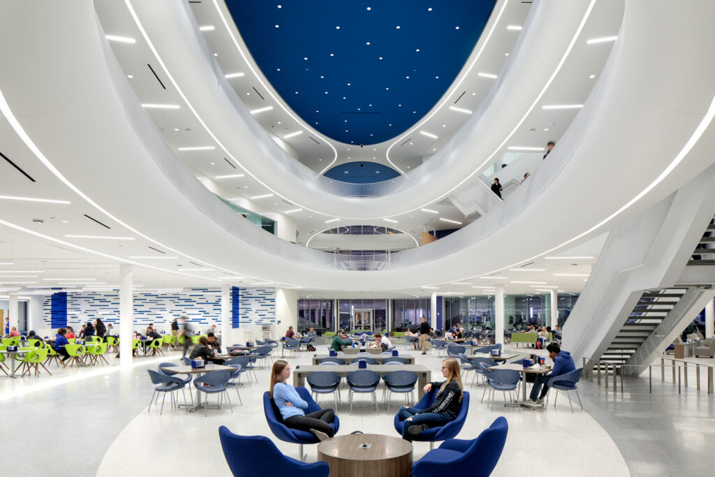 Photo by Brad Feinknopf ’86 of the atrium and shared spaces of the student union at Embry-Riddle Aeronautical University in Daytona Beach, FL