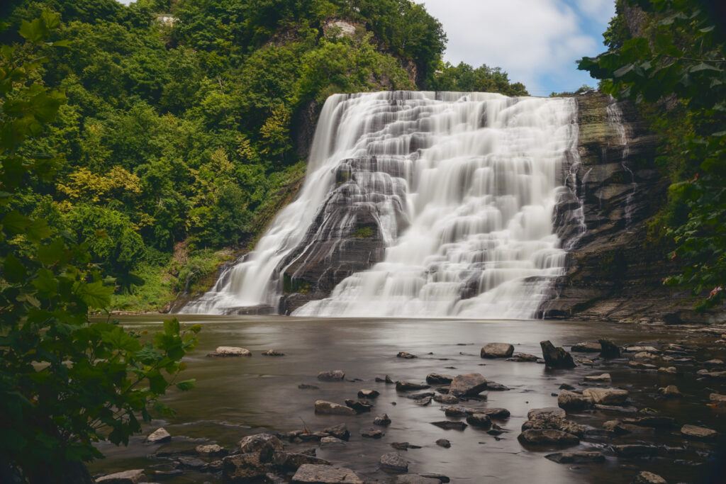 The 156-foot-high Ithaca Falls, where Fall Creek ultimately flows through downtown Ithaca along the way to Cayuga Lake