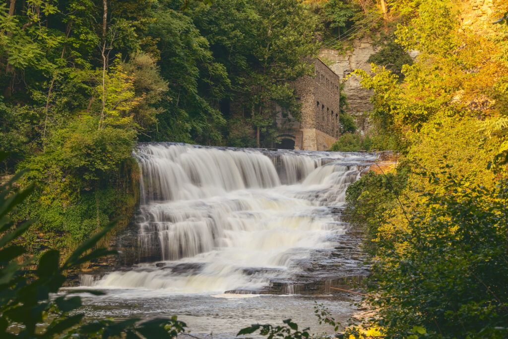 Horseshoe Falls in the Fall Creek Gorge below the Suspension Bridge and next to the University's hydroelectric plant