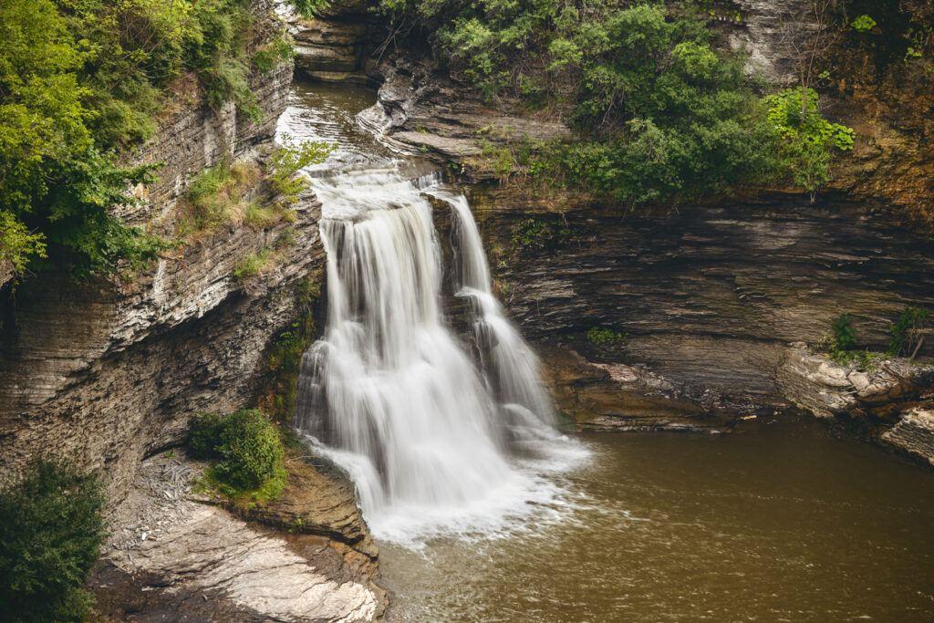 A closer view of Triphammer Falls