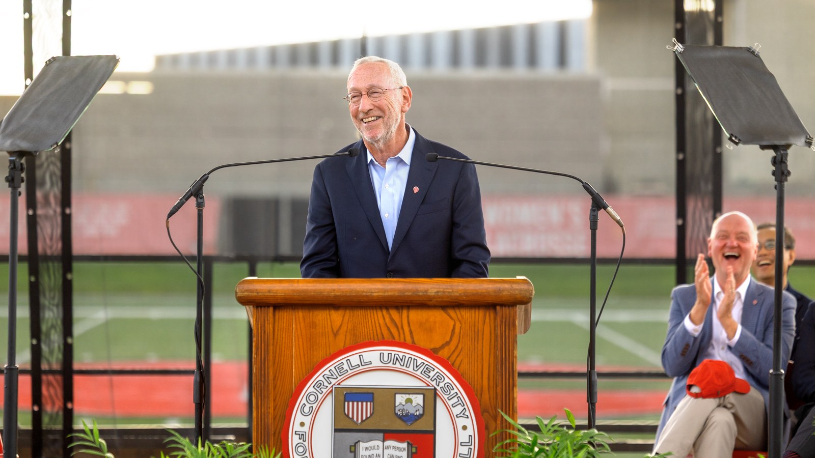 President Michael Kotlikoff addresses the crowd during New Student Convocation Aug. 18, 2026 at Schoellkopf Field