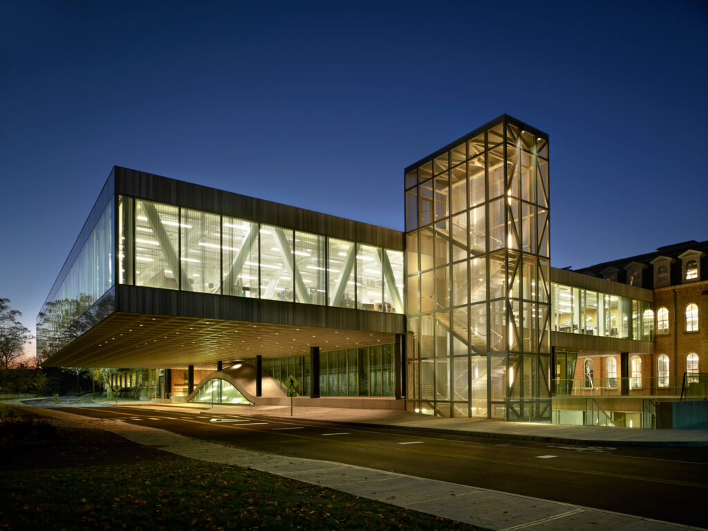 Photo by Brad Feinknopf ’86 of Milstein Hall on the Cornell campus at early dawn