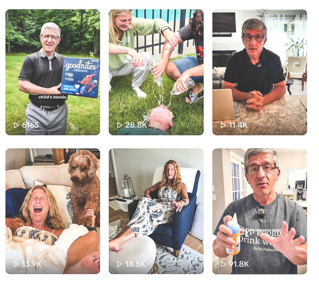 Screenshot showing six thumbnail images of videos on Dr. Dan Pediatrician's TikTok channel