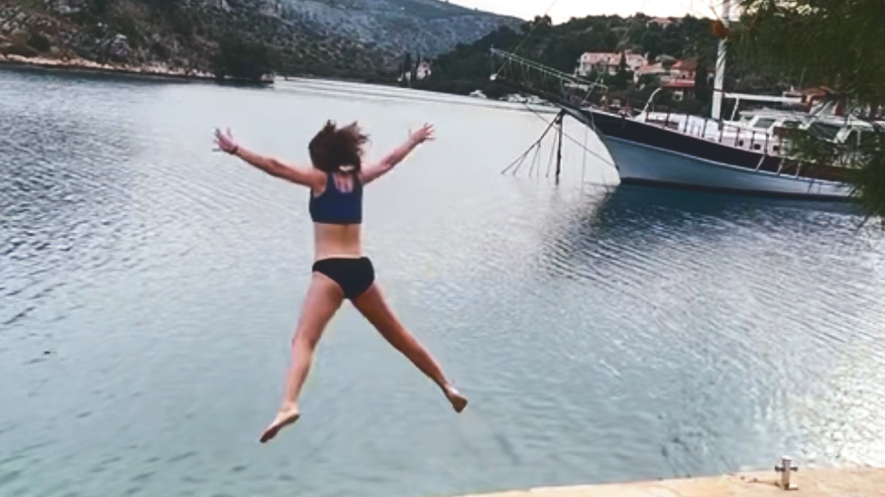 Penny Smith Eifrig jumps in the ocean in Croatia