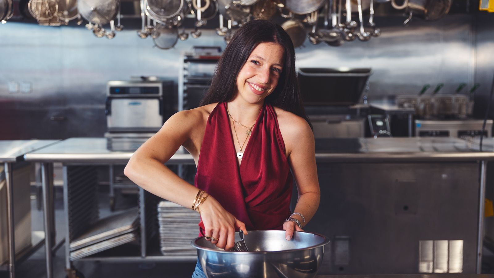 Ivy Woolenberg in a Hotel School teaching kitchen