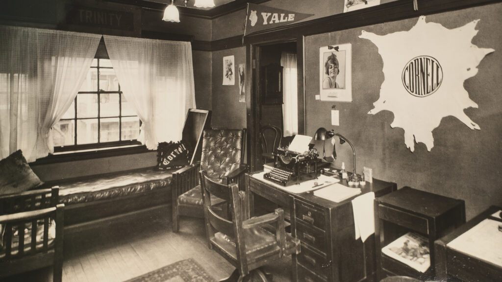 view of a student room in Sheldon Court, 1930