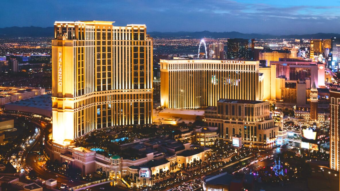 An aerial view of the Venetian resort