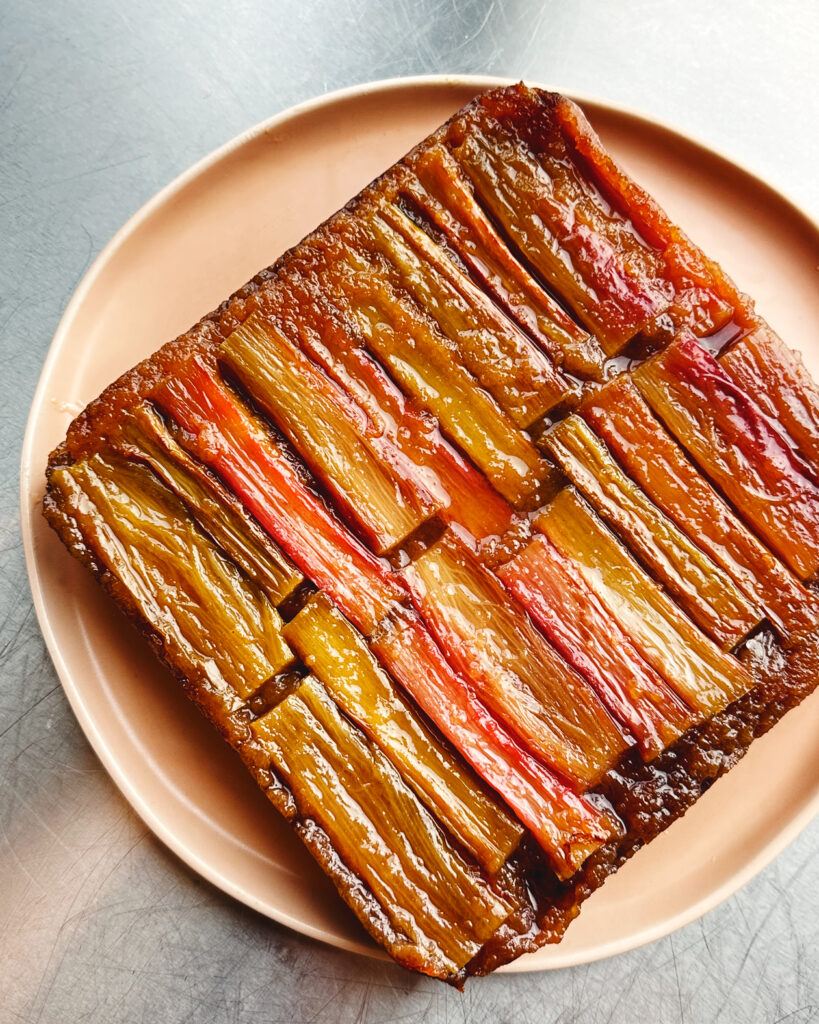 A rhubarb upside-down cake
