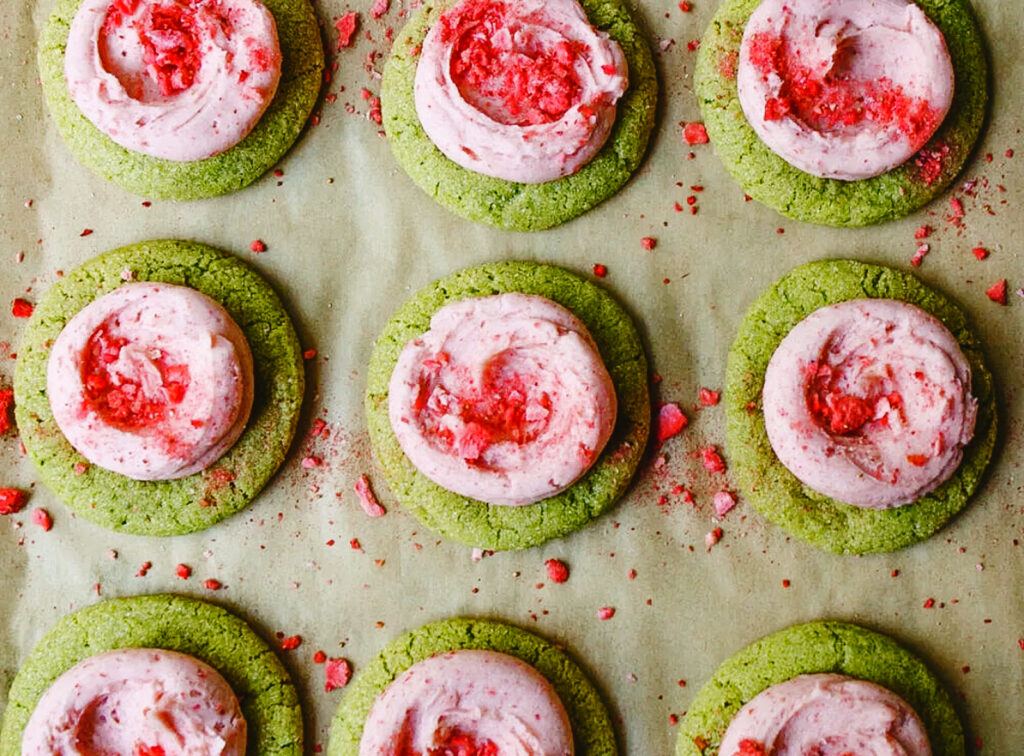 Green cookies with pink frosting
