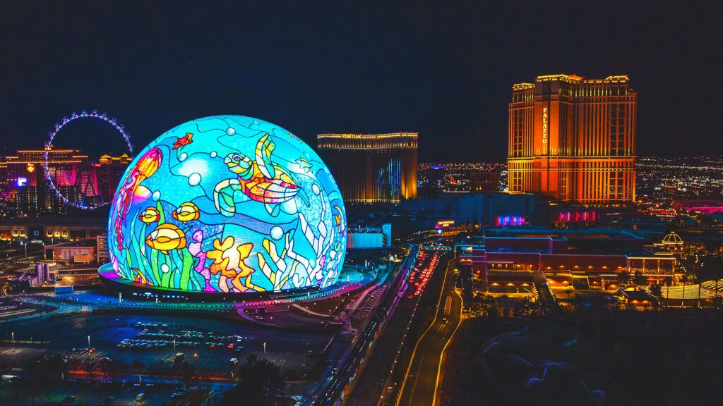 The Sphere the Venetian resort is lit up with an underwater scene