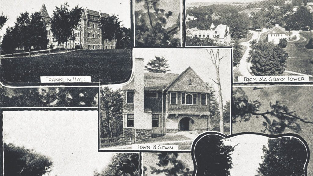 Town-Gown Club as seen in the 1899 Cornell Class Book, along with images of Franklin Hall and the McGraw Tower view