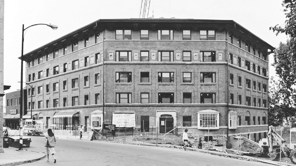 Sheldon Court during the 1981–82 renovations that added a fifth floor and modernized the building