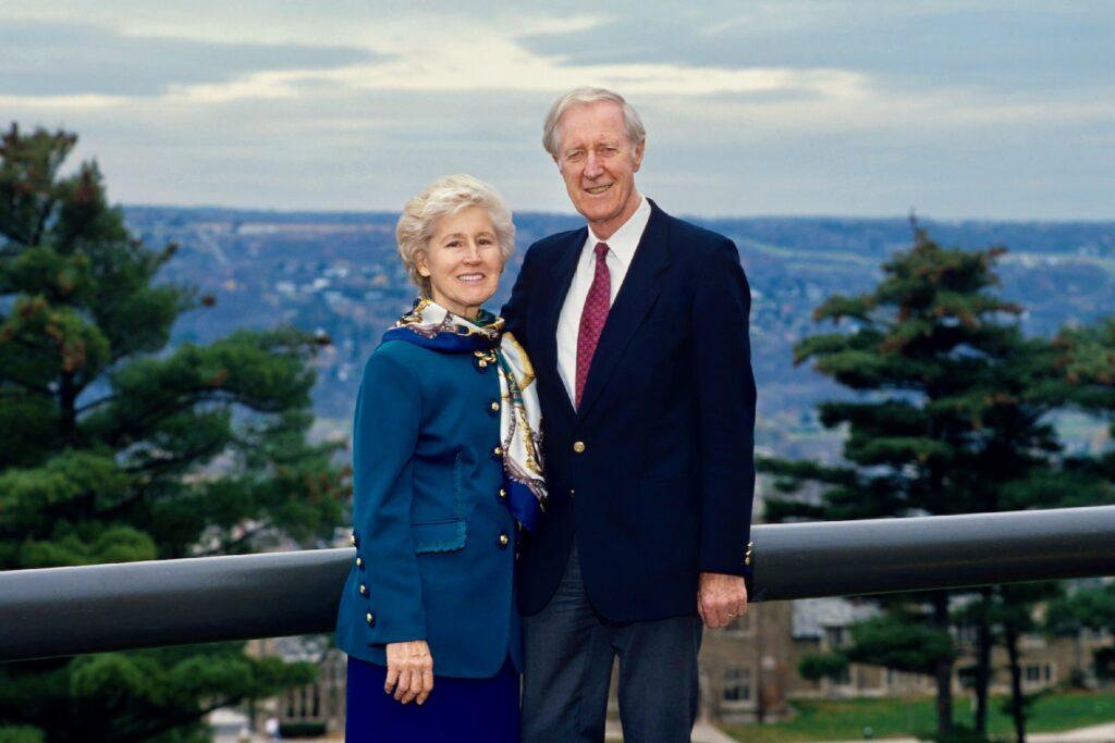 Rhodes with his wife, Rosa Rhodes, on campus in 1994