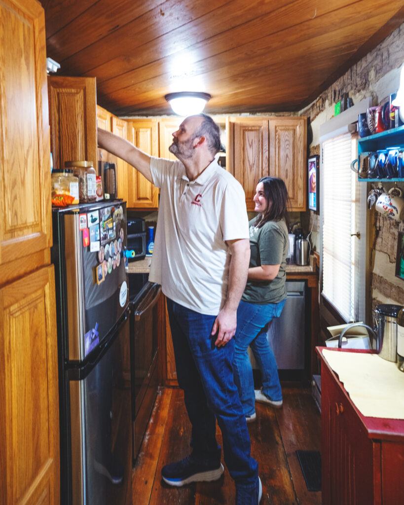 Michael Oak and Jen Riley share duties in the small kitchen