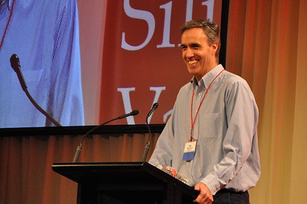 Dan Huttenlocher, dean and vice provost of Cornell Tech, addresses the audience at CSV16. 