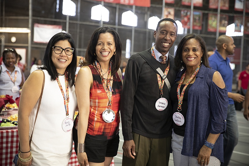 Mary Leong ’89, Nicole Hollant-Denis '87, Terrence German ’92, and Shelly Wallace ’89 enjoy the CAAA, CBAA, CLAA, and CUGALA joint dinner.