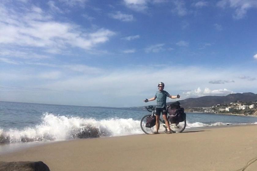 Epstein reached the Pacific Ocean at Santa Monica on February 14.