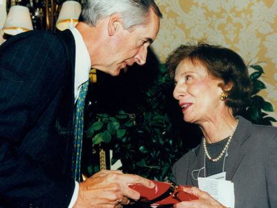 Lilyan Affinito '53 with Cornell President Hunter Rawlings.