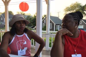 Deborah Arrindell '79, left, with Calicia Mullings '98