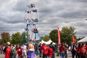 A cool fall day and party sunny sky create the perfect backdrop for Big Red Fan Festival fun.