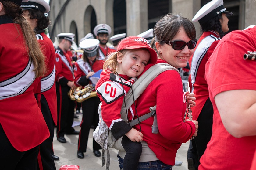 Big Red Marching Band alumni—and a prospective member—join the pregame festivities.