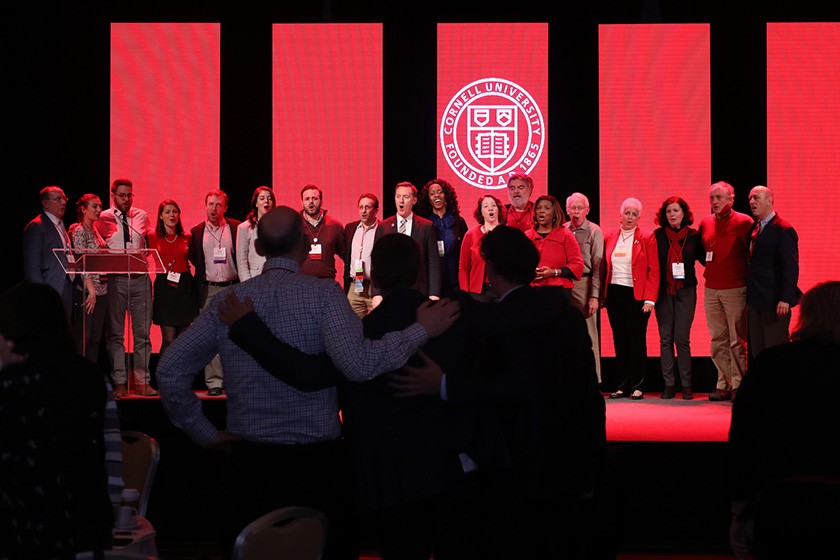 Alumni sing the alma mater at CALC 2018.