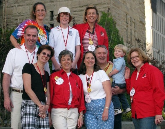 Class of 1984 officers at their 25th Reunion: (from top left) Catherine "Kitty" Cantwell, Class of 1984; Brian Forness, Class of 1921; Terri Port, Class of 1984; (front row) Bob Forness, Class of 1984; Carol Leister, Class of 1984; Lindsay Liotta Forness, Class of 1984; Christine Miller Whaley, Class of 1984; Harry Whaley; Harry Whaley Jr.; Janet Insardi, Class of 1984