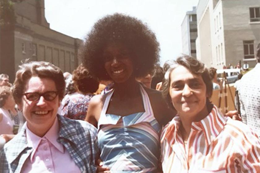 Cynthia Cuffie in 1974 with two of her professors