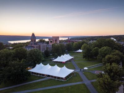 The big tent on the arts quad at reunion