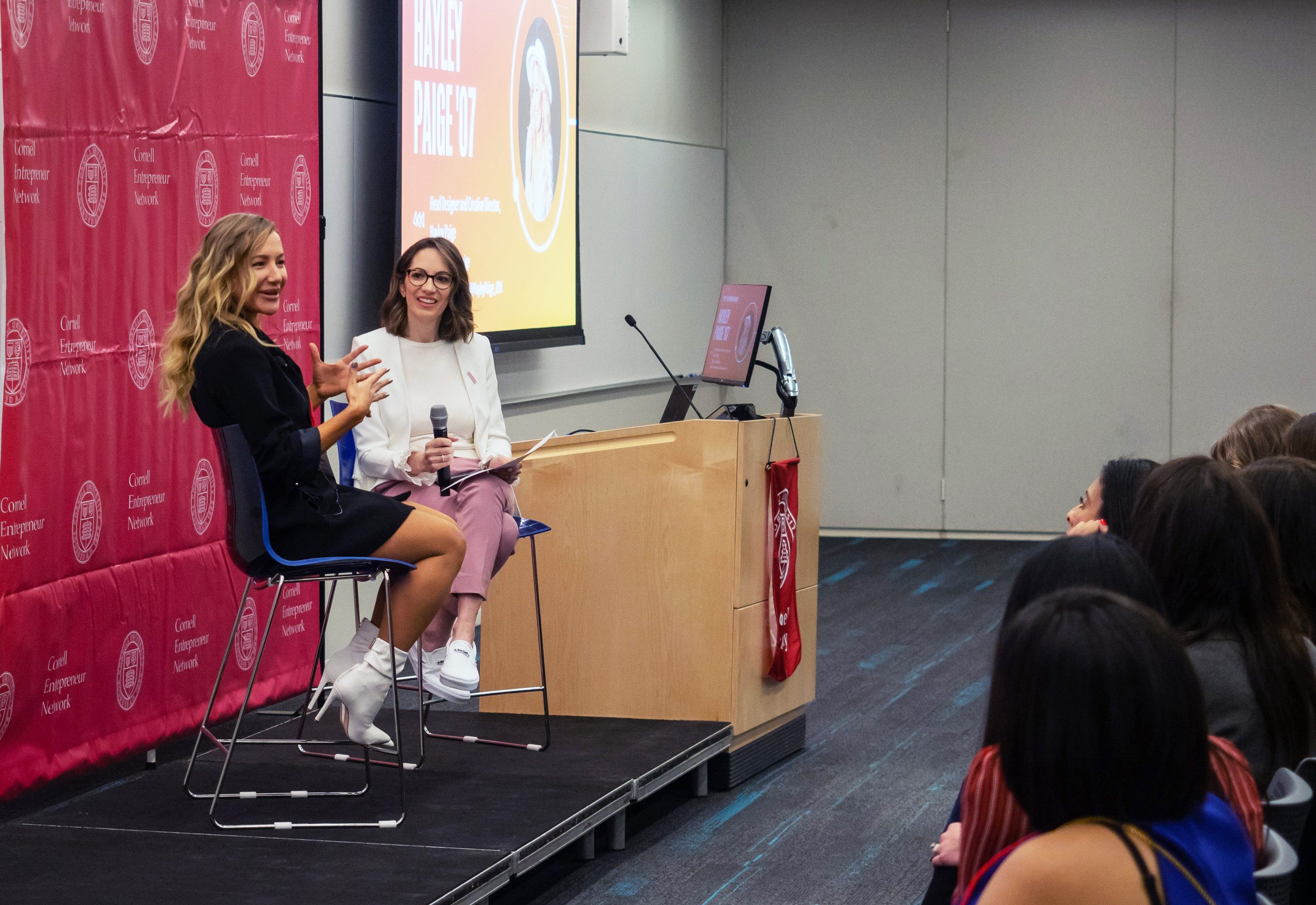 Hayley Paige ’07, head designer and creative director, Hayley Paige, told moderator Stephanie Cartin ’06 about how her dream of becoming a bridal designer became a reality.