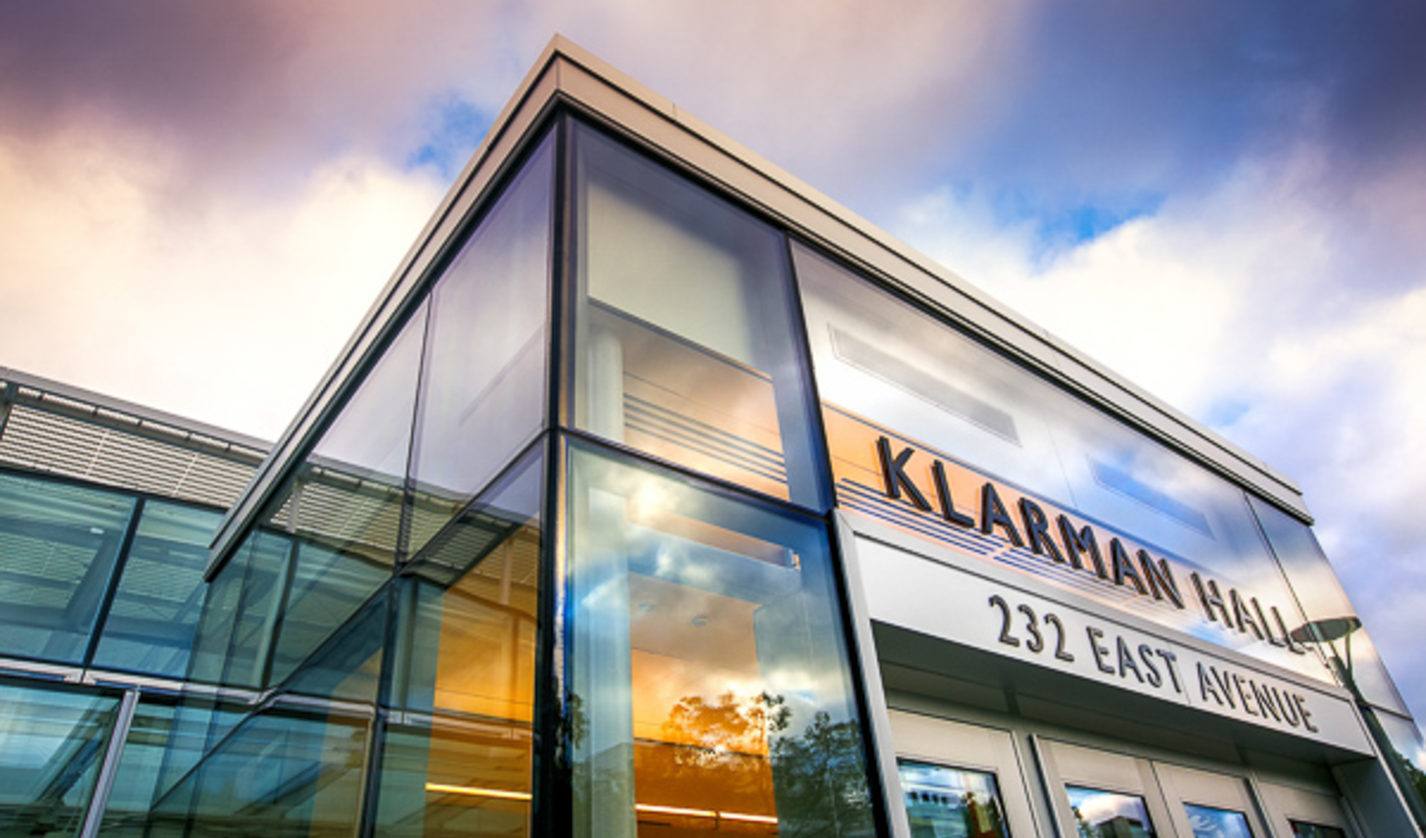 The entrance to Klarman Hall.
