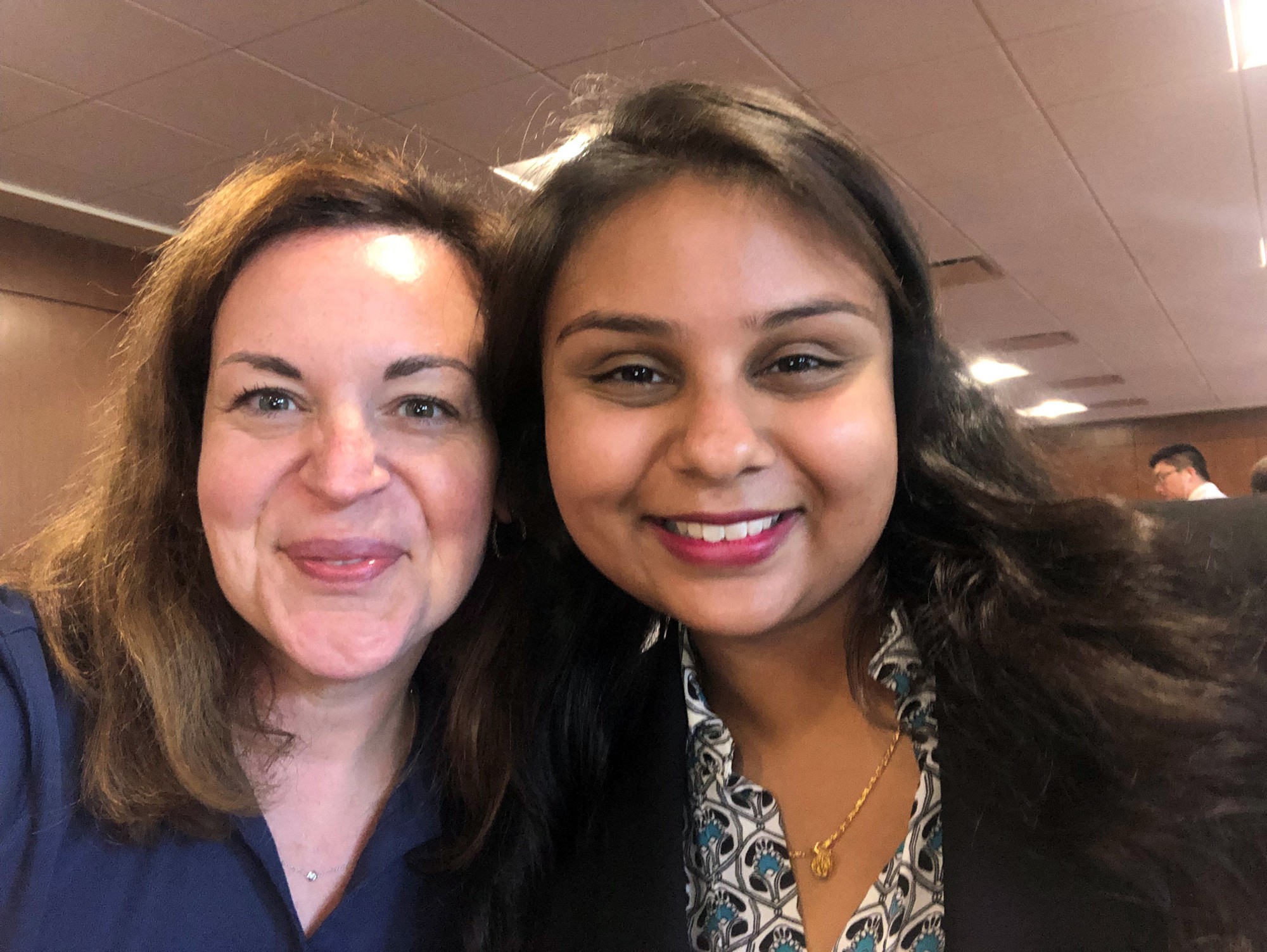 Melanie Rakita ’99 (left) and Ketaki Joshi ’20 (right) during lunch at Trillium following on-campus interviews in September 2019. Joshi joined L3Harris in June as a compensation analyst in the Space and Airborne Systems segment, located in Melbourne, Florida.