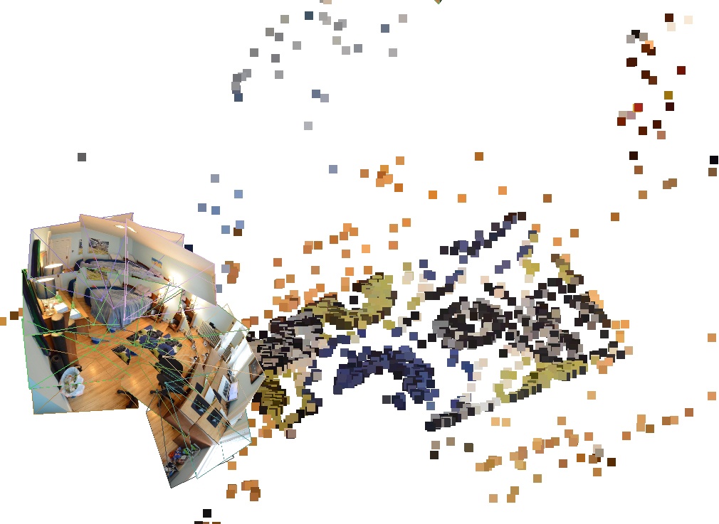 Photogrammetry calculation from photographs of a room to automatically generate a three-dimensional model.