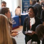 Students meet with recruiters at a university career day.