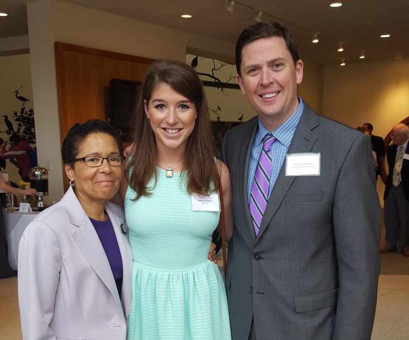 Juliana Batista ’16 with Dr. Renee Alexander, former associate dean of students, and Ryan Lombardi, vice president for Student and Campus Life at Cornell.