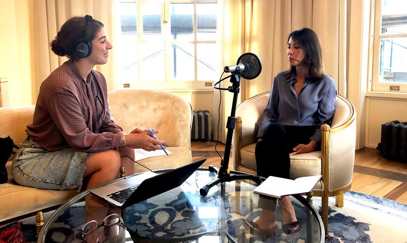 Juliana Batista interviewing Amy Chua, author of Battle Hymn of the Tiger Mom, at her home in New York City.