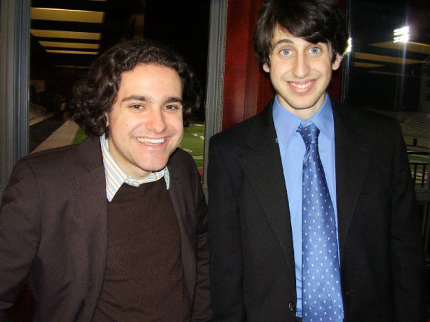 Christian Kelley-Madera ’10 (left) and Zach Glass ’09 at the 2009 Big Red Marching Band semi-formal.