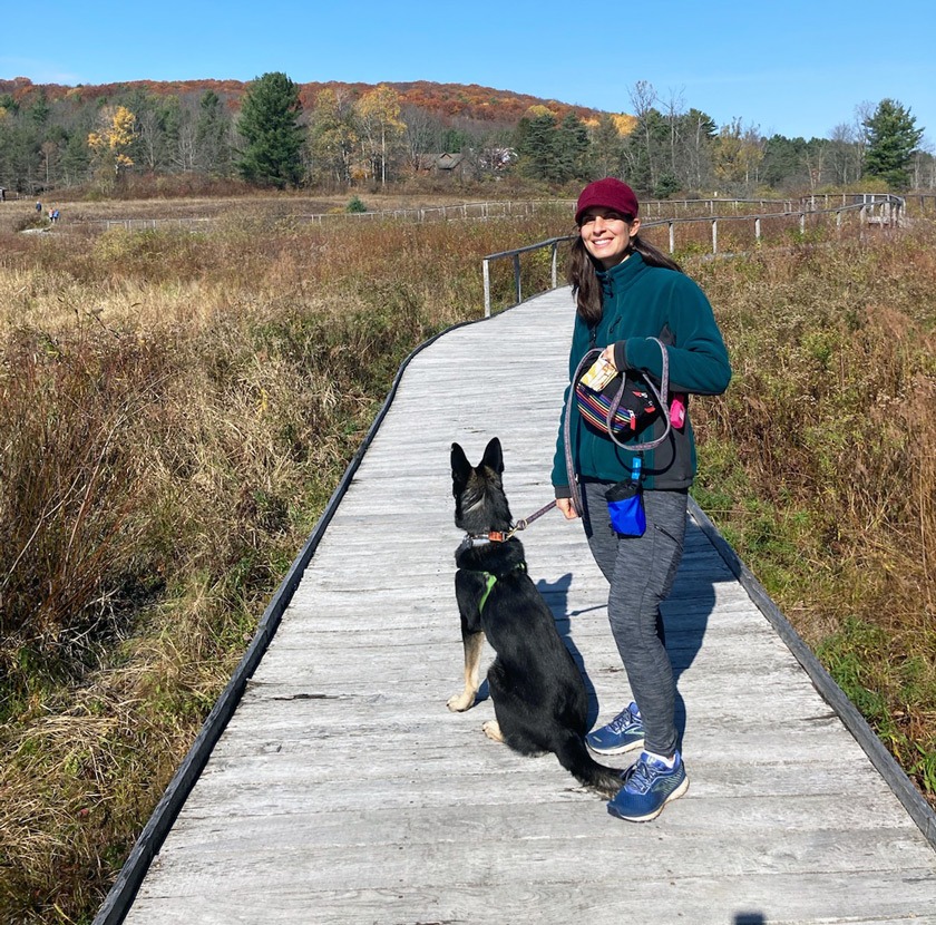 Casey Benson and her pandemic puppy, Josie, enjoy a weekend hike at the Roy H. Park Preserve.