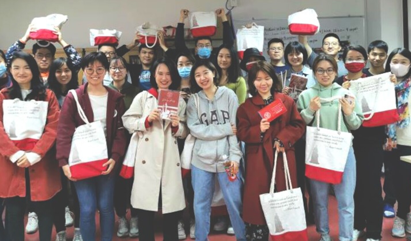 Study Away students at China Agricultural University pose with their care packages