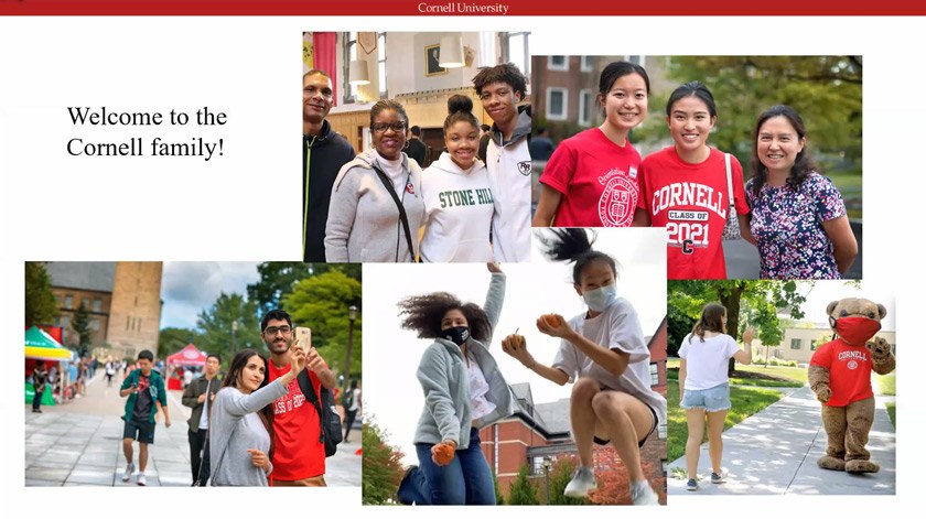 “Welcome to the Cornell family!” slide from October 29 event.