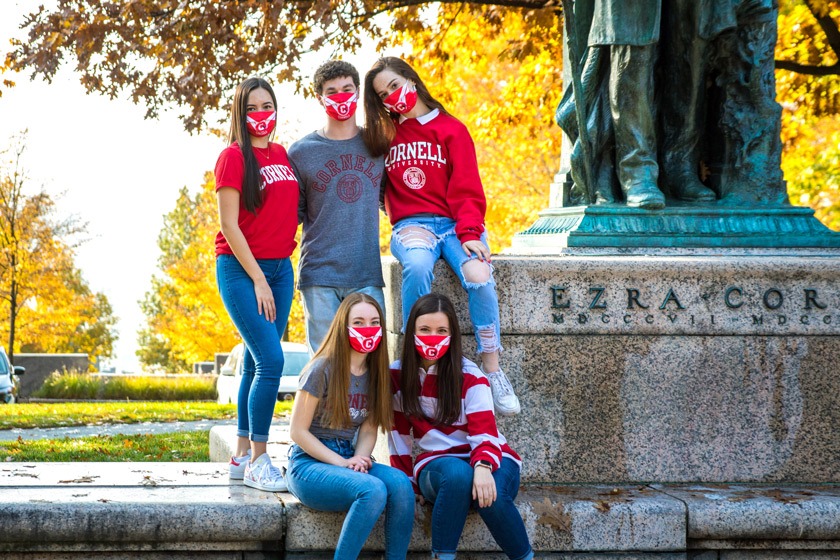 A small group of Cornell University Dance Team members on campus in fall 2020.