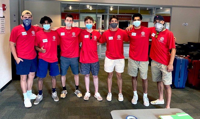 Several members of Chi Psi fraternity who volunteered to help with move-in in August 2020.