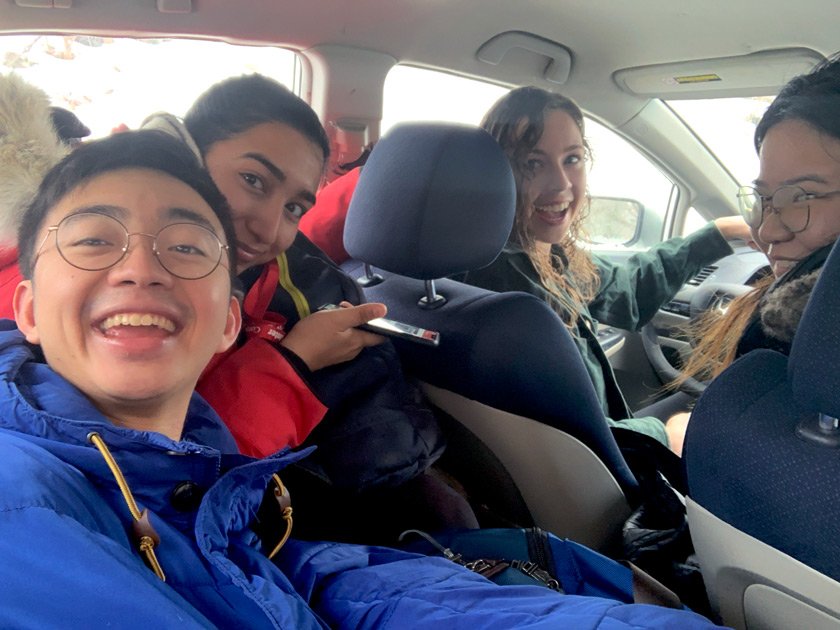 Engaged Ambassadors heading to lead a workshop as part of the Engaged Certificate Program in Nov 2018. From L to R: Dustin Liu ’19, Chenab Kakh ’20, Emma Runge ’20, Winnie Ho ’19